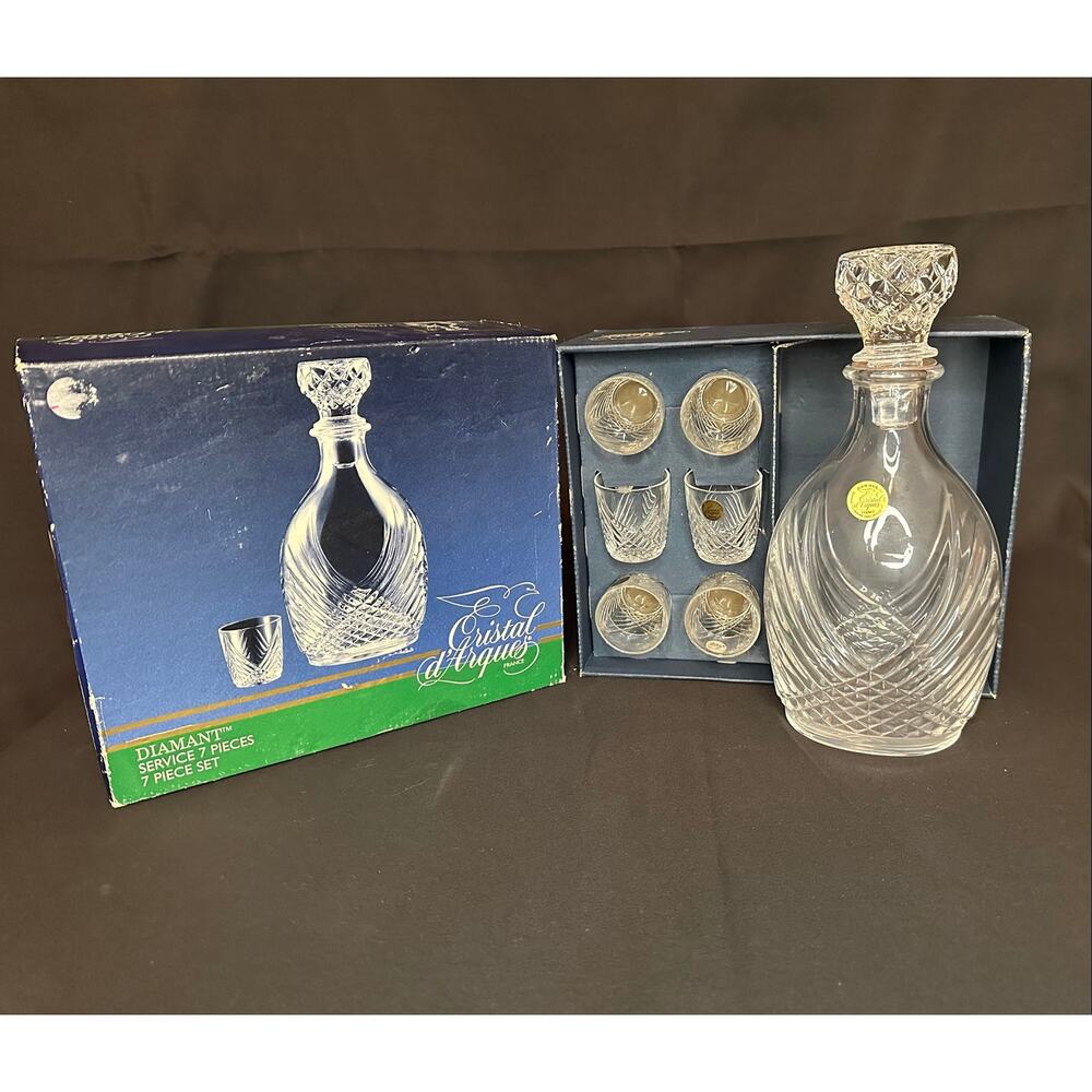 Vintage Cristal d'Arques Empire Diamant 7-PC Decanter Set in Original Packaging